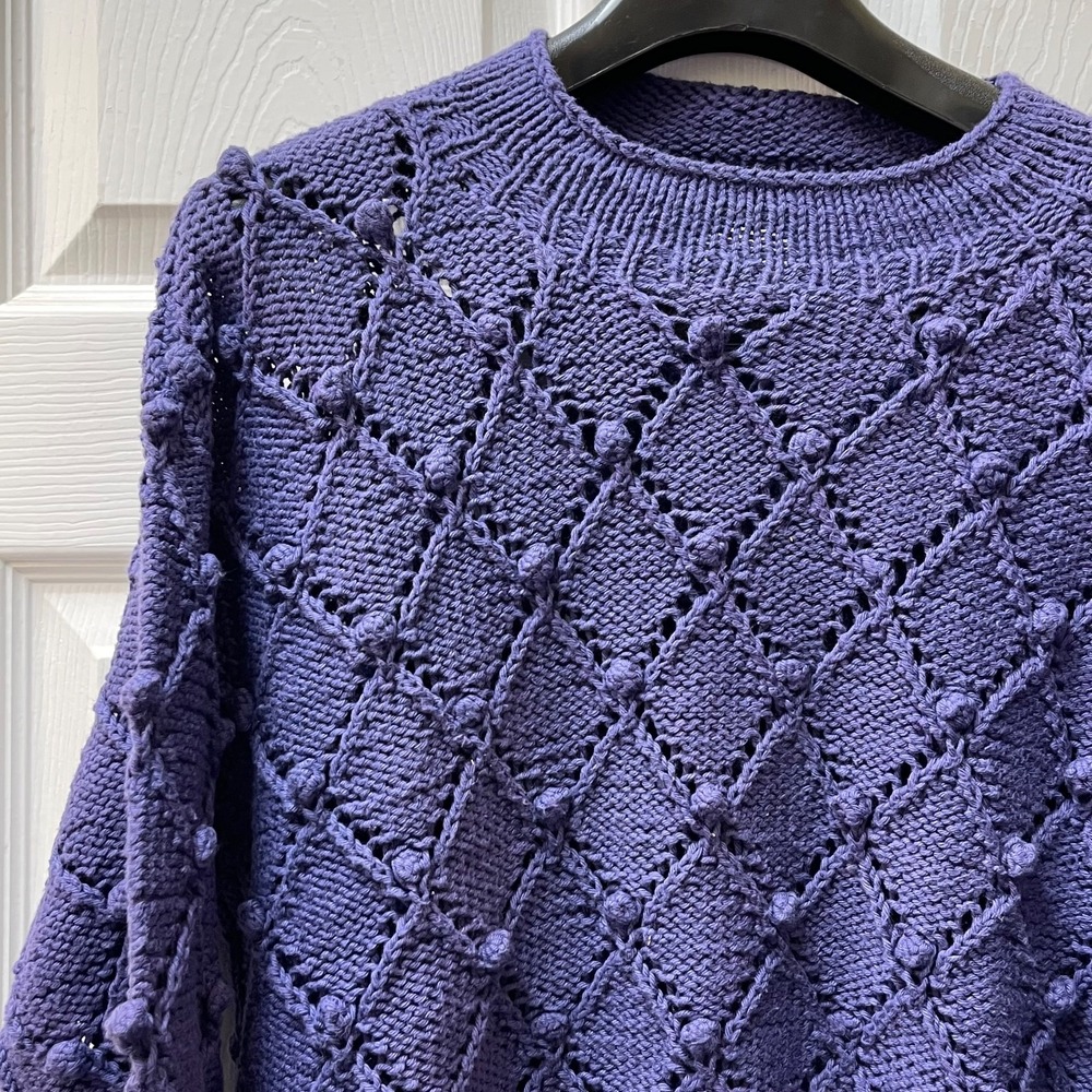 Vintage Rey Wear Women's Sz M Purple Textured Chunky Hand Knit Sweater Artisan